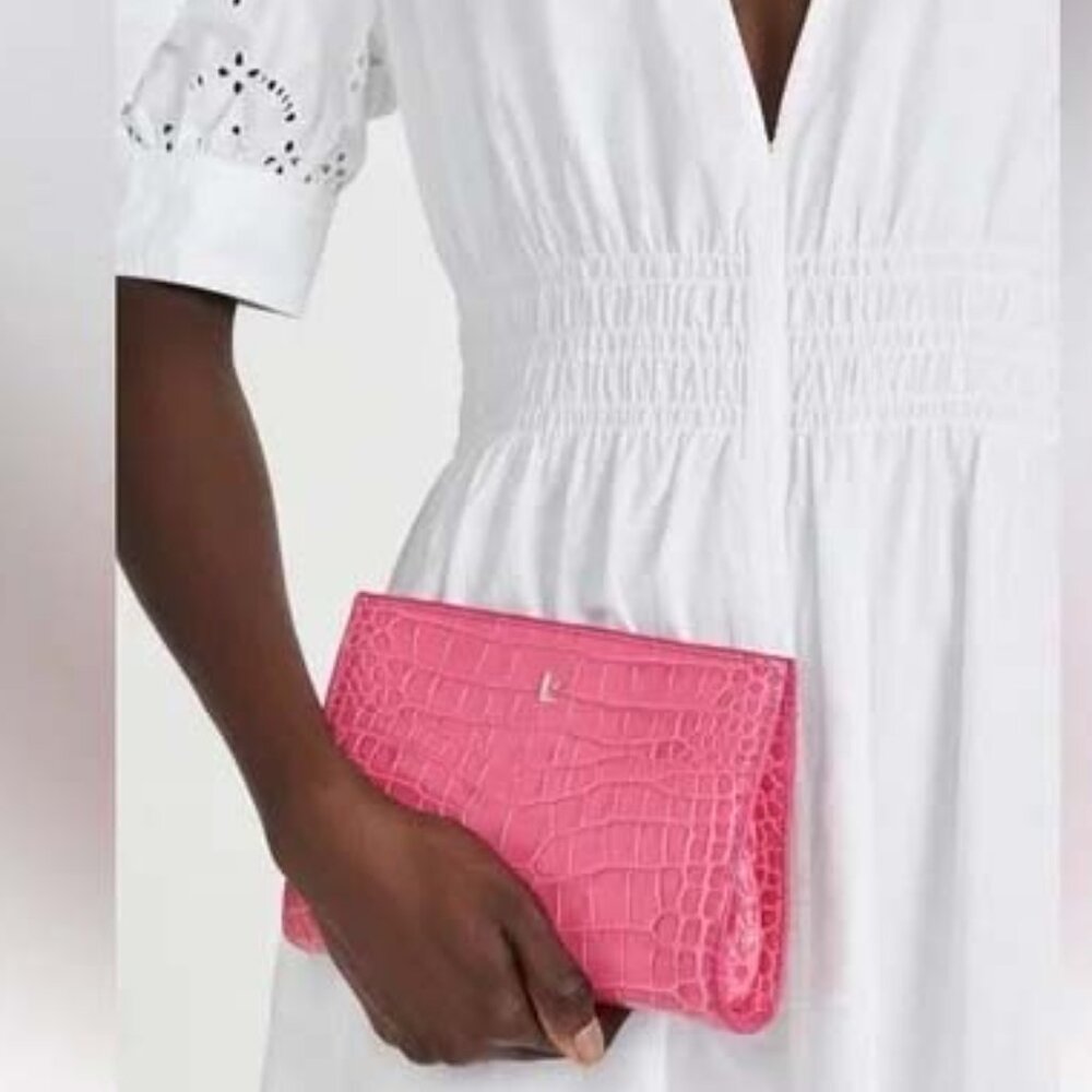 Larroudé Erin Clutch in Pink Stamped Leather (NWOT)